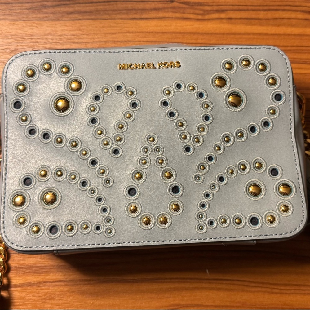 Michael Kors Light Blue Crossbody Bag with Gold Accents